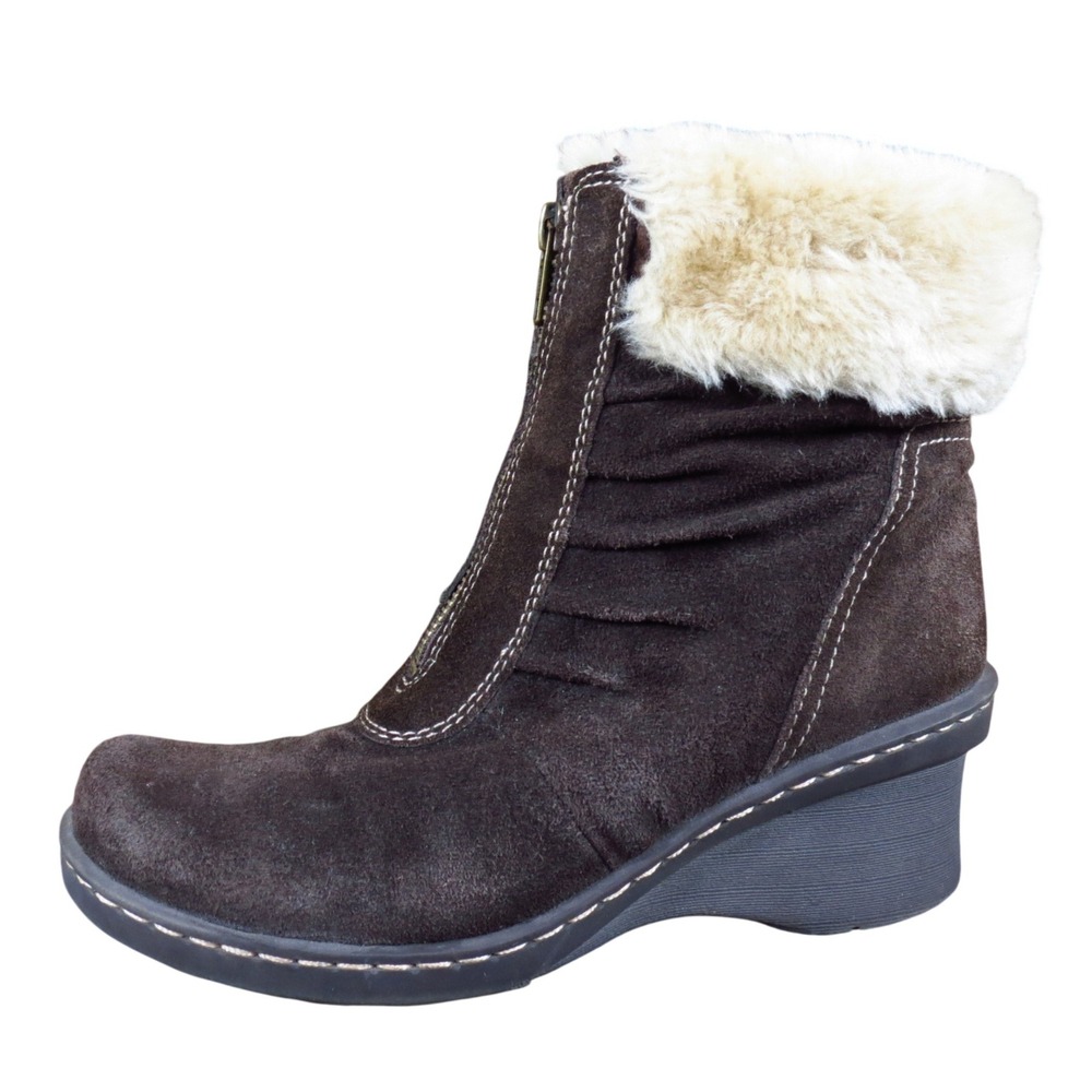 Baretraps Canelle Womens Ankle Boots‎ Size 8M Winter Faux Fur Brown Suede Wedge